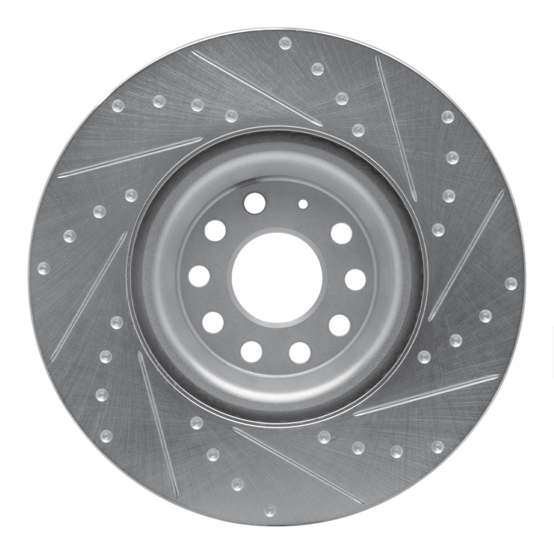 Audi S3 Brake Rotor (1) - Front Left - R1 Concepts - Drilled & Slotted - Silver - `12-`25